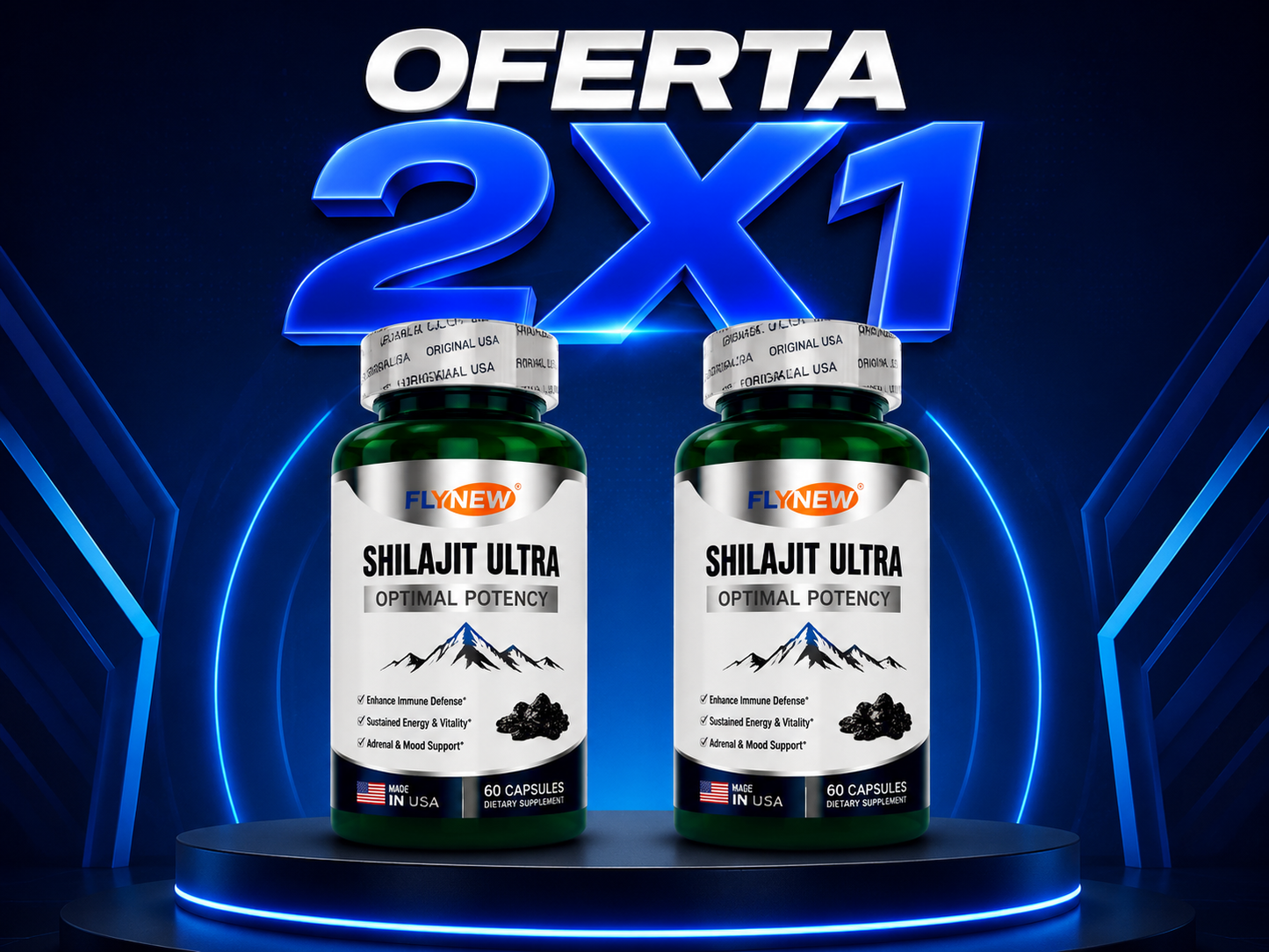 Fly New Shilajit Ultra + Maca Negra | Potenciador Natural Masculino 2X1 OFERTA LIMITADA