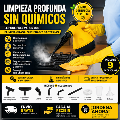 LIMPIADOR A VAPOR MULTIUSOS + 9 ACCESORIOS GRATIS