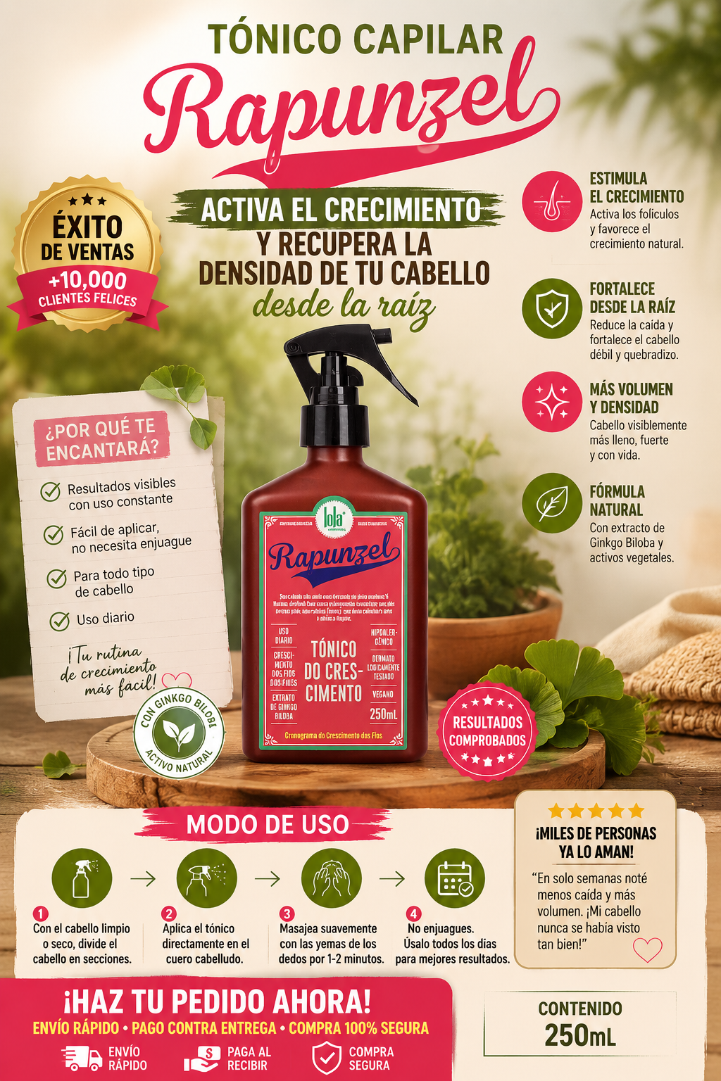 TÓNICO CAPILAR RAPUNZEL 💆‍♀️ — Dile adiós a la caída y recupera un cabello más abundante y fuerte desde la raíz