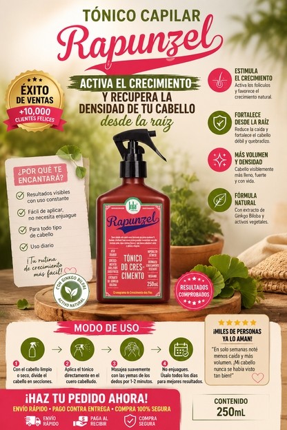 TÓNICO CAPILAR RAPUNZEL 💆‍♀️ — Dile adiós a la caída y recupera un cabello más abundante y fuerte desde la raíz