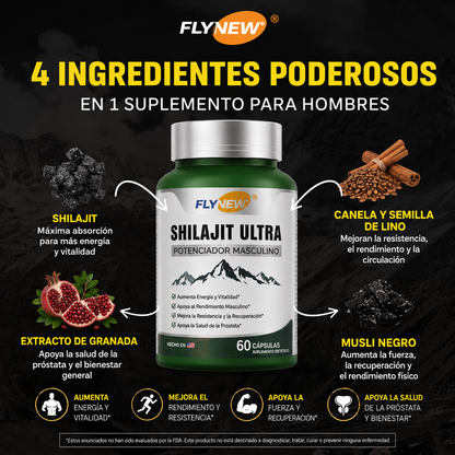 Fly New Shilajit Ultra + Maca Negra | Potenciador Natural Masculino 2X1 OFERTA LIMITADA