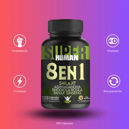 Cápsulas 8 en 1 - Shilajit Ashwagandha Rhodiola Rosea Panax y Ginseng + Envio Gratis